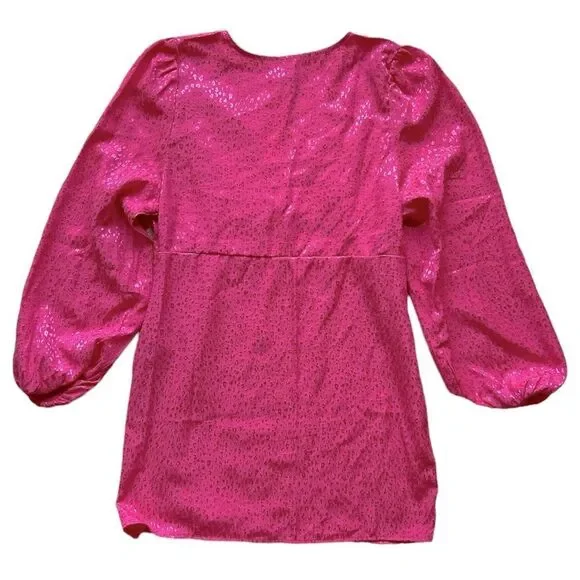 Only Jacquard Satin Plunge Mini Dress in Bright Pink Size Large NWT - Picture 4 of 6